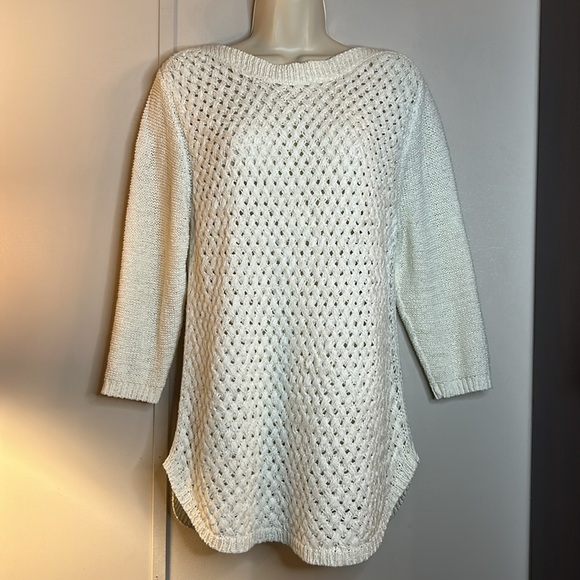 INVESTMENTS | Open Knit Sweater | White | Lg - Picture 1 of 9